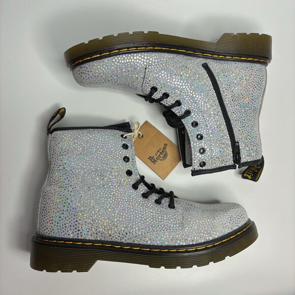 Dr. Martens Junior 1460 Metallic Suede Lace Up Boots in Silver - Picture 7 of 8